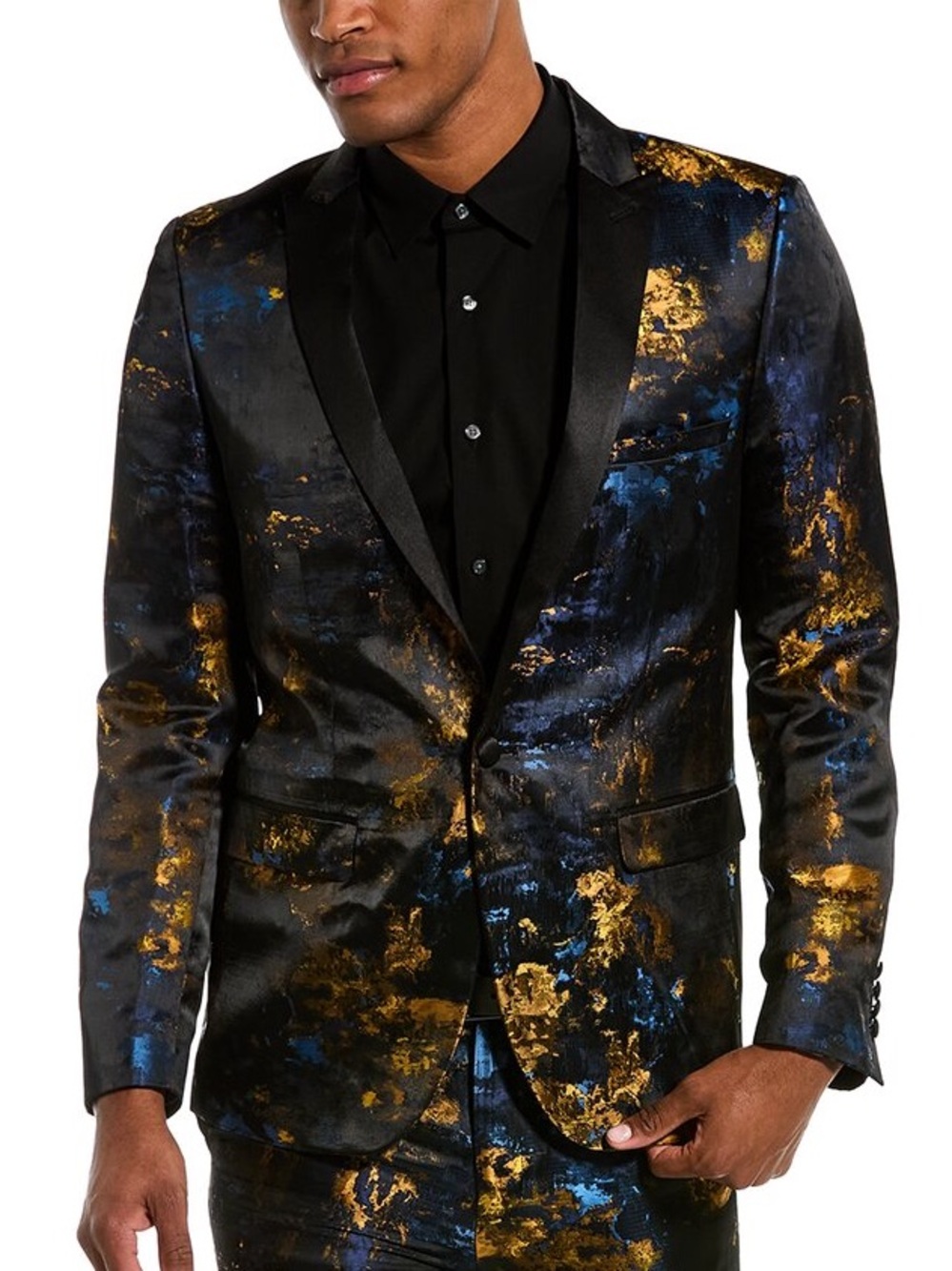 Paisley & Gray Metallic Black, Gold & Blue Blazer - Statement Jacket - Men’s 42R